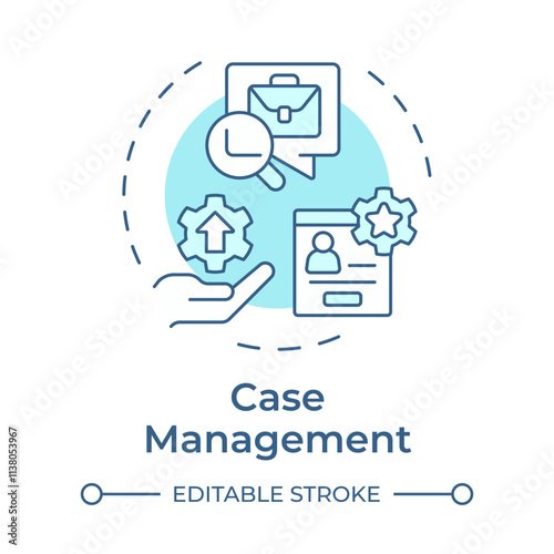 Case management soft blue concept icon. Core feature of FMS systems. Field service management. Round shape line illustration. Abstract idea. Graphic design. Easy to use in article