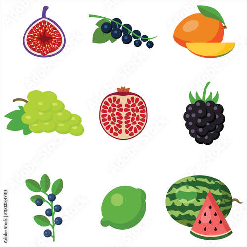 Collection of fruits vector icon. Colorful icon sheet.