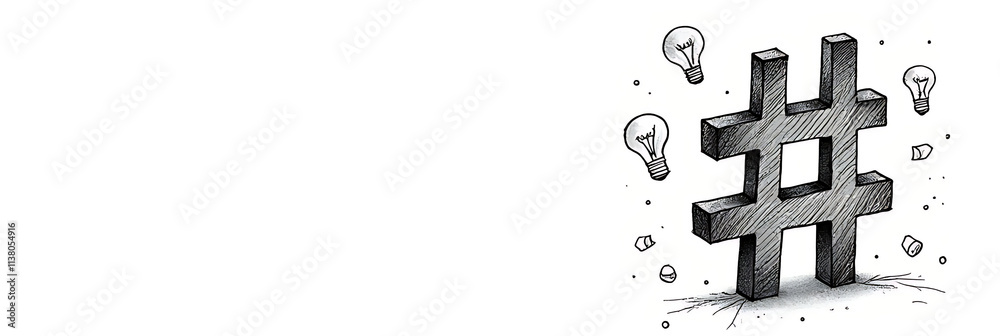Obraz premium Digital marketing involves creative ideas represented by a hashtag made from a digital illustration of a simple drawing or image._00003_