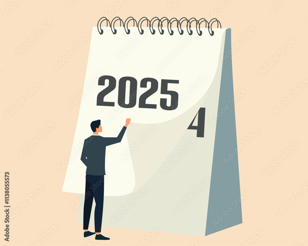 minimalistic vector illustration of a man flipping a calendar page to the year 2025. The clean, modern design conveys themes of new beginnings, transitions, and planning for the future. minimalistic vector illustration of a man flipping a calendar page to the year 2025. The clean, modern design conveys themes of new beginnings, transitions, and planning for the future.