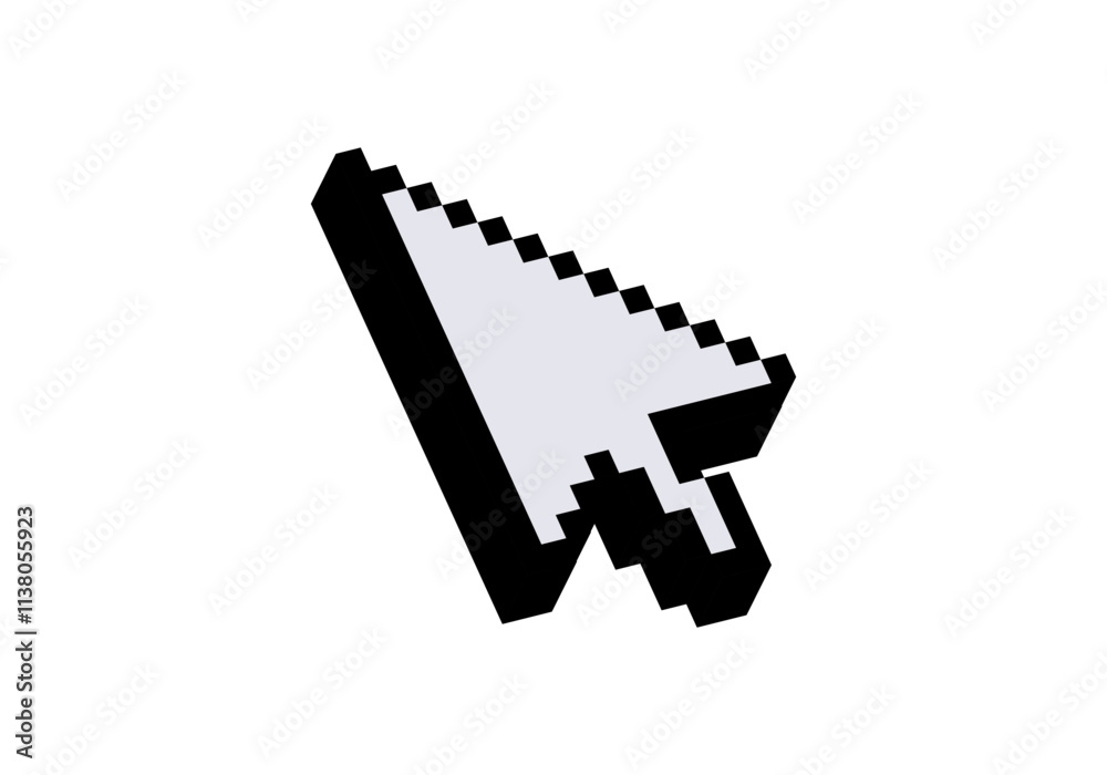 A simplistic, large pixelated arrow cursor icon with a bold black outline pointing upward.