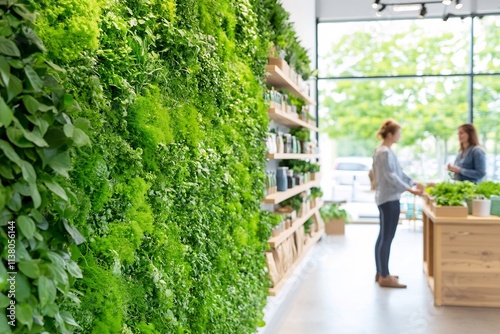 Biophilic Retail Space with Indoor Green Walls Natural Lighting and Sustainable Product