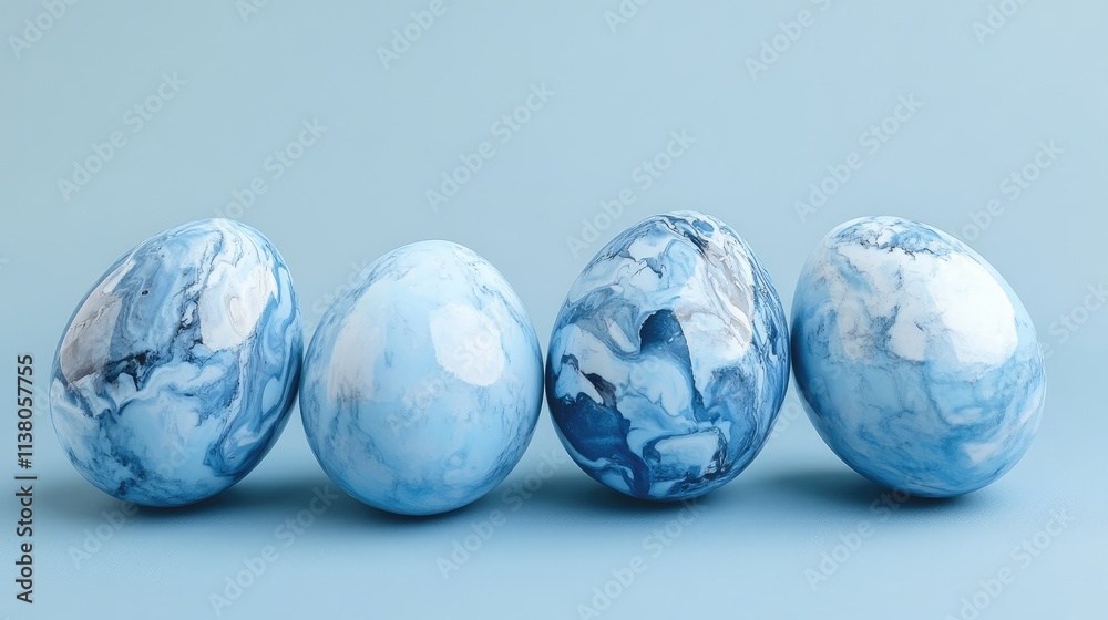 Blue and gray marbled Easter eggs arranged on a soft blue background showcasing intricate patterns and festive themes for spring celebrations Blue and gray marbled Easter eggs arranged on a soft blue background showcasing intricate patterns and festive themes for spring celebrations