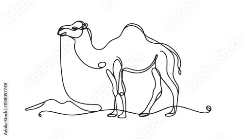 Continuous one single minimal line drawing camel