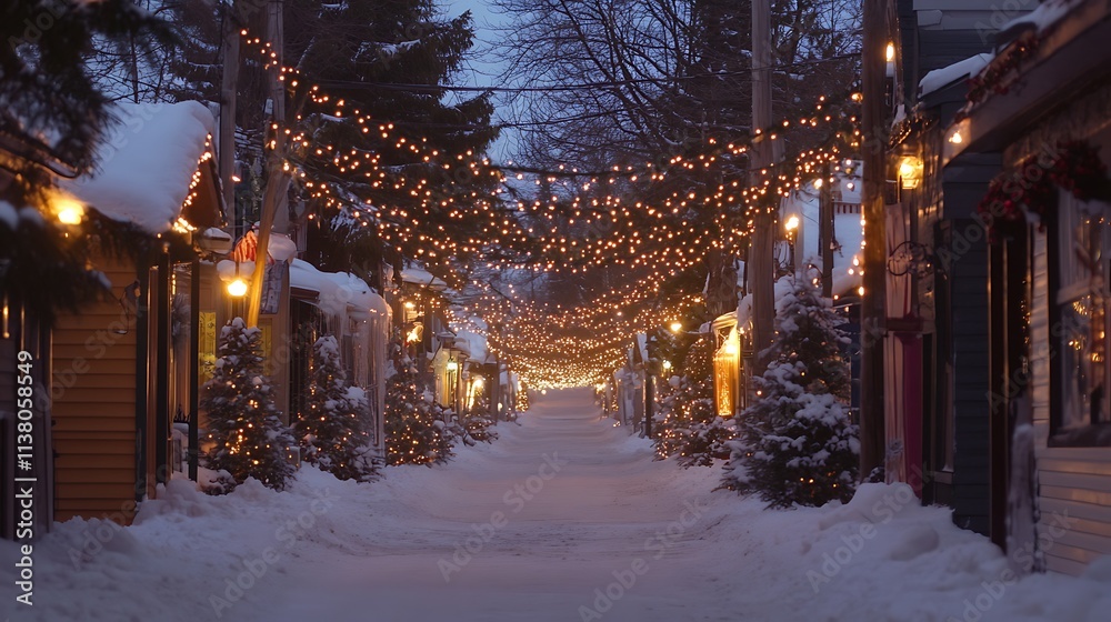 Christmas Lights Twinkling on Snow-covered Trees in Forest