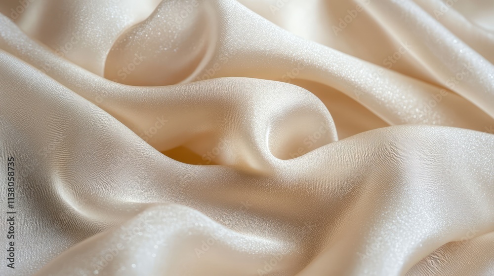 Obraz premium Silk fabric background texture with soft cream color showcasing exquisite drapery and a lustrous sheen ideal for elegant designs.