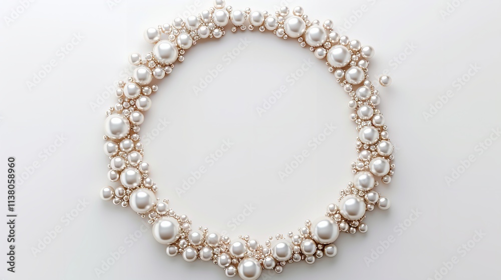pearl necklace isolated on white, top view. Generative Ai. pearl necklace isolated on white, top view. Generative Ai.