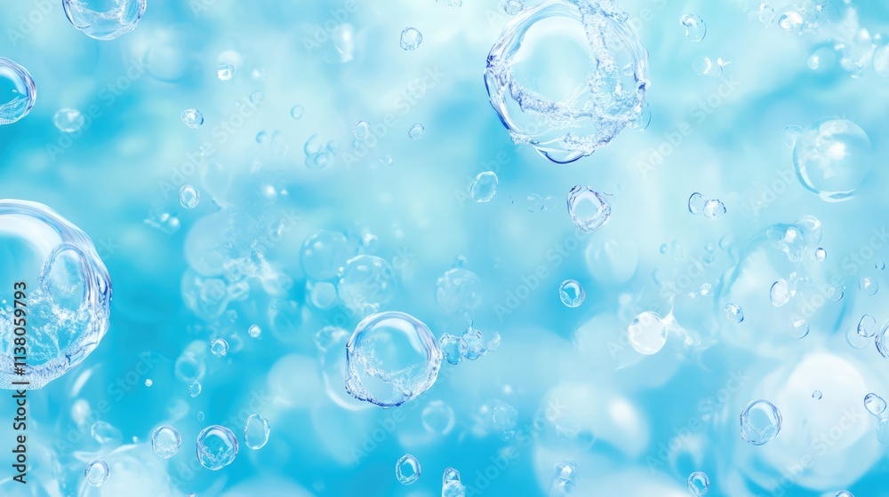 Bubbling blue water background with light reflections creating a serene and fresh atmosphere suitable for various design projects.