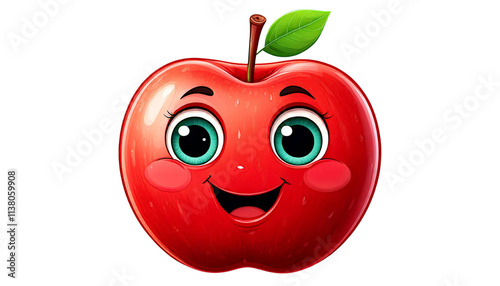 Smiling Apple Emoji with Big Eyes on a White Background