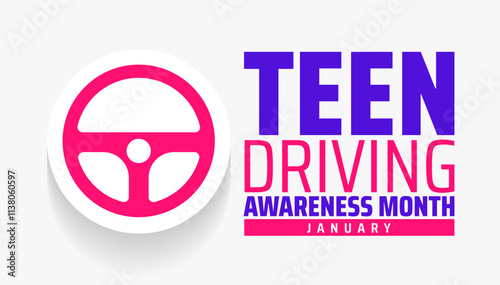 Teen Driving Awareness Month background, banner or poster design template. observed every year in January. Holiday concept. Use to any Template, card, poster, placard, template.