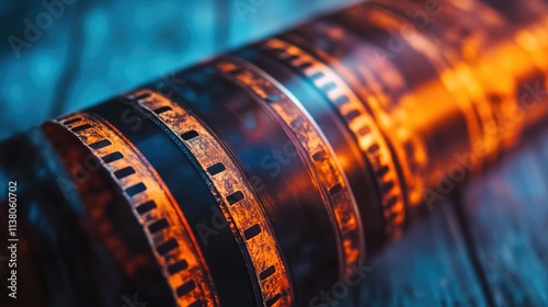 35mm film reels on wooden surface artistic photography concept vintage film development creative hobby with blurred background ambiance photo