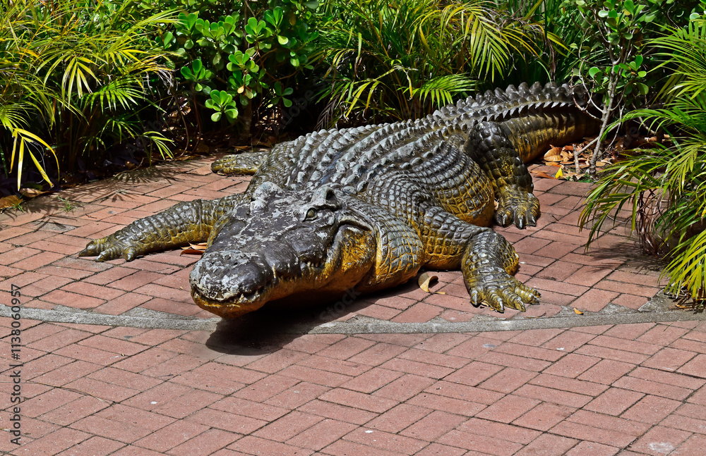 Fototapeta premium Alligator sculpture on public parkin Rio de Janeiro, Brazil