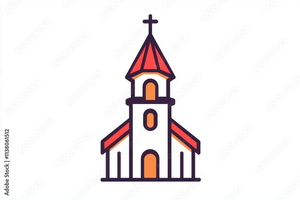 Simple illustration of a church with a red roof and cross. Simple illustration of a church with a red roof and cross.