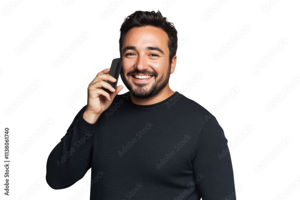 Portrait of pleased handsome man using mobile phone isolated over PNG Portrait of pleased handsome man using mobile phone isolated over PNG