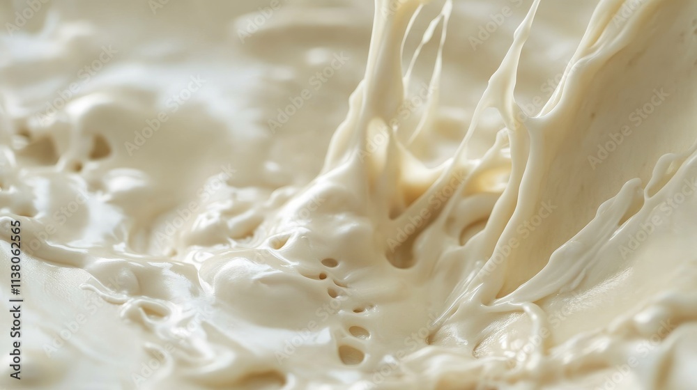 Close up of airy pancake batter mixing texture with bubbles and swirls for baking and cooking delicious breakfast treats Close up of airy pancake batter mixing texture with bubbles and swirls for baking and cooking delicious breakfast treats