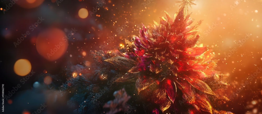 Fototapeta premium Magical Christmas tree with sparkling lights and vibrant decorations creating a warm holiday atmosphere for festive backgrounds.