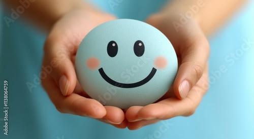 A person is holding a yellow smiley face ball