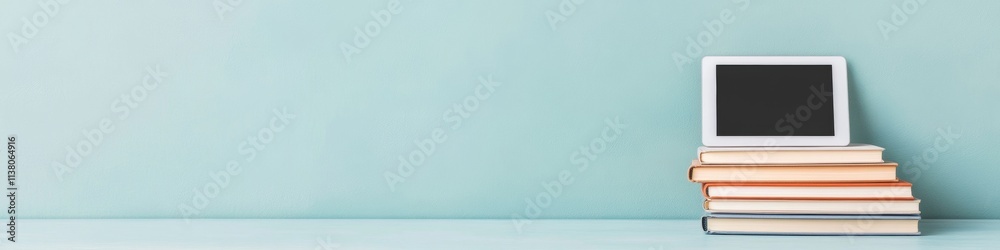 Serene Study Corner with Books and Digital Tablet - Modern Exam Preparation Concept Serene Study Corner with Books and Digital Tablet - Modern Exam Preparation Concept