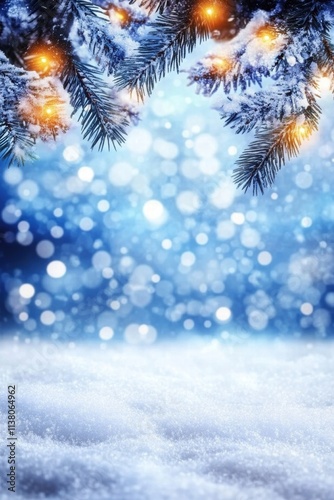 Sparkling snow and festive lights create a magical winter scene, perfect for holiday celebrations and seasonal themes.