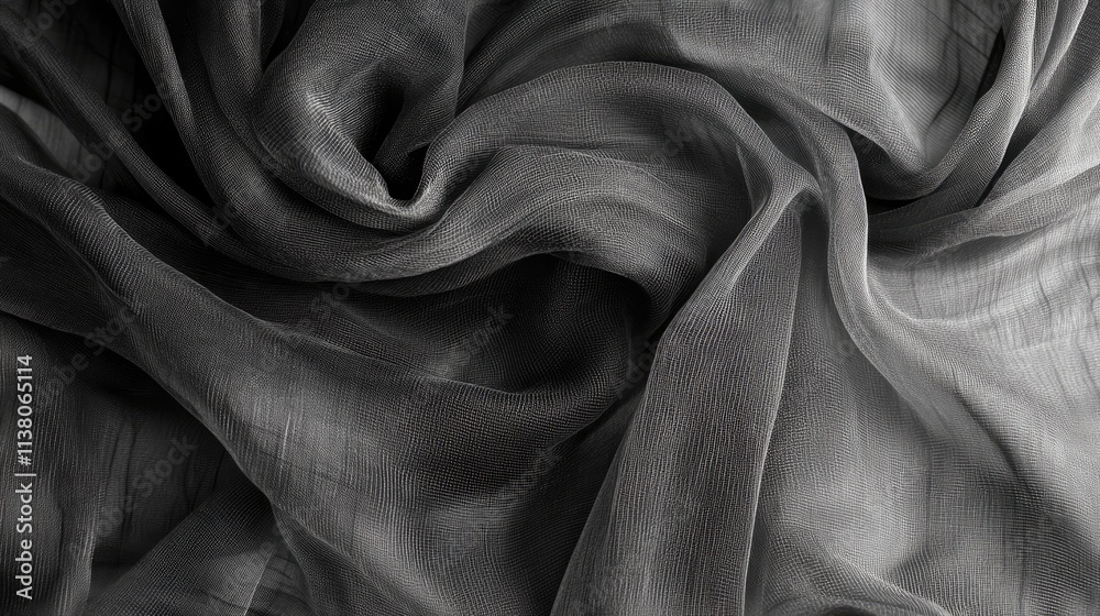 Fototapeta premium Gray fabric texture with elegant mesh pattern suitable for fashion and design applications, showcasing soft drapes and luxurious feel
