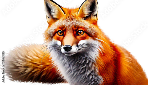 Closeup Of Fox Beautiful Animal on White Background