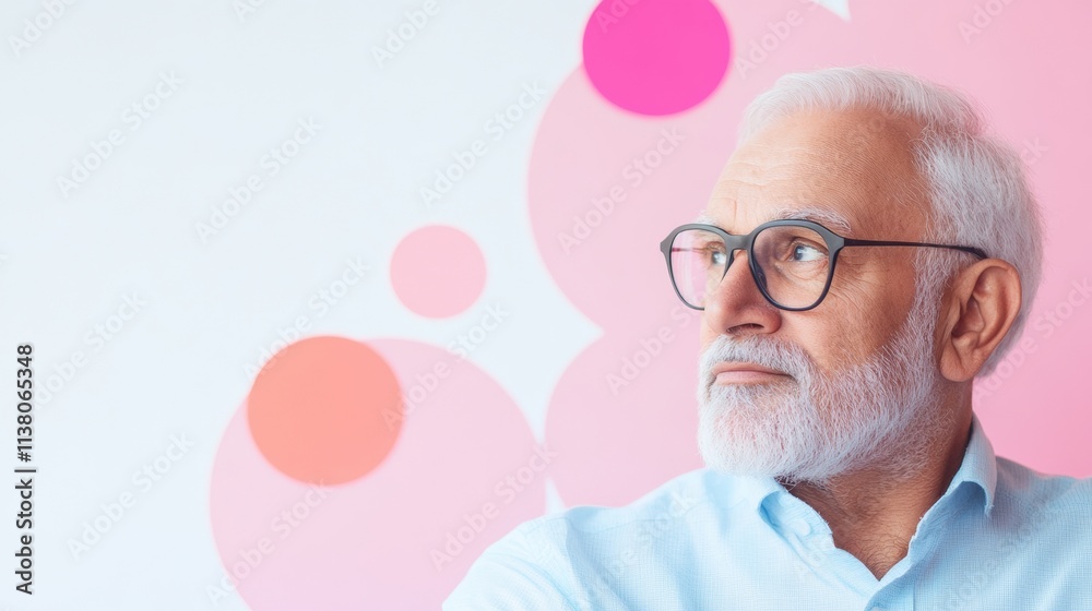 Wise Elder Contemplating Amidst Vibrant Pastel Background Wise Elder Contemplating Amidst Vibrant Pastel Background
