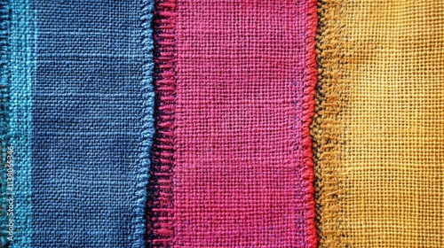 Colorful textile background with seam details showcasing vibrant fabric textures for design and fabric industry applications. photo