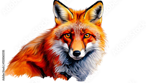 Closeup Of Fox Beautiful Animal on White Background