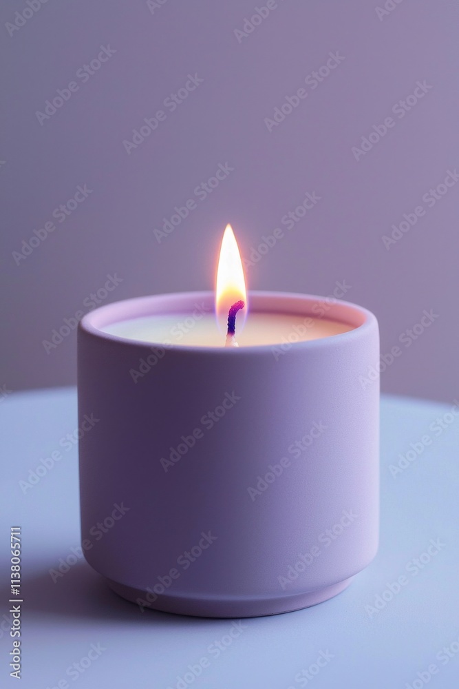A white candle with a soft purple flame, sitting in a minimalist purple holder. A faint glow adds a calm and meditative vibe. A white candle with a soft purple flame, sitting in a minimalist purple holder. A faint glow adds a calm and meditative vibe.