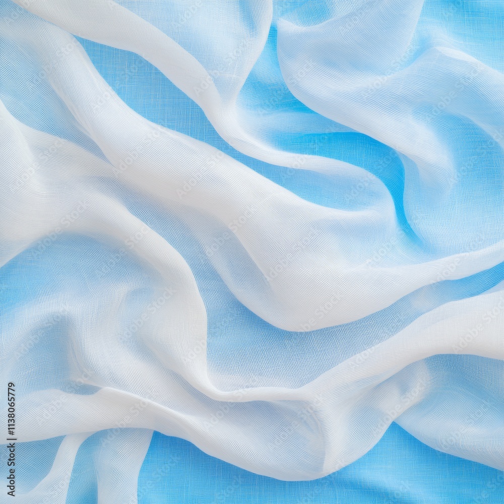 Obraz premium Soft Blue and White Fabric Folds Fluidity and Resilience in Digital Communities