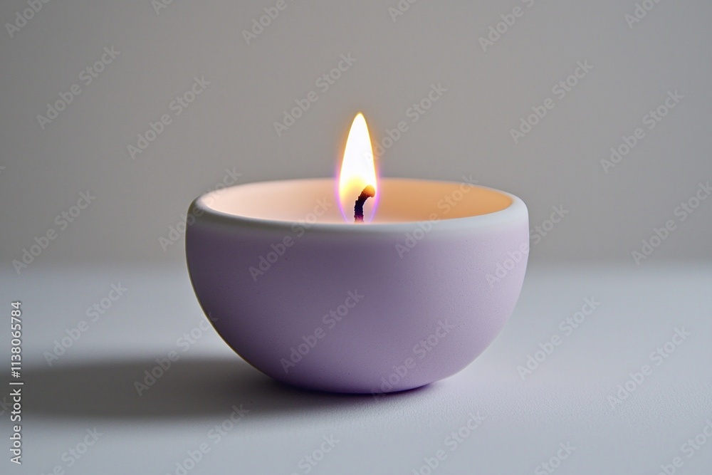 A white candle with a soft purple flame, sitting in a minimalist purple holder. A faint glow adds a calm and meditative vibe. A white candle with a soft purple flame, sitting in a minimalist purple holder. A faint glow adds a calm and meditative vibe.