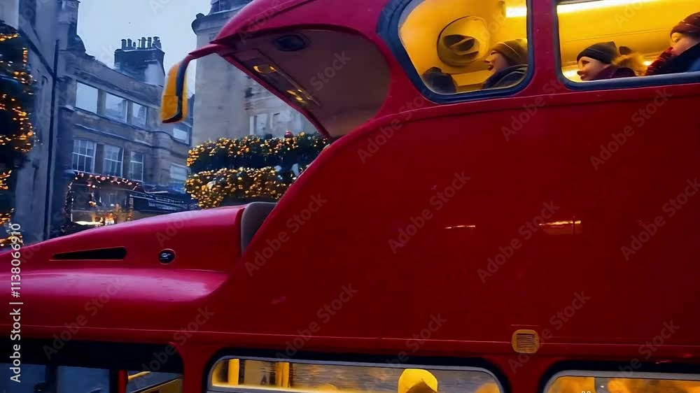 a red bus of london full of people during christmas time