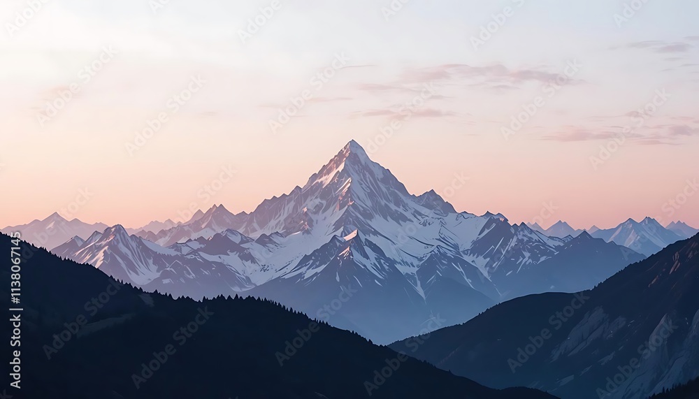 A minimalist mountain range with a gradient sky A minimalist mountain range with a gradient sky