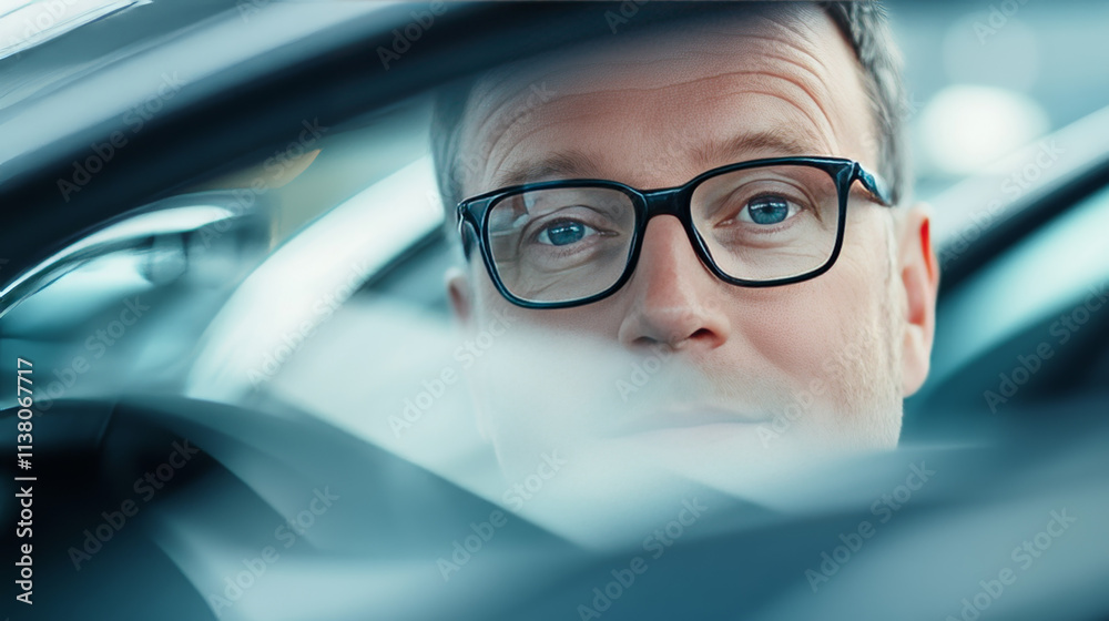 Fototapeta premium A professional portrait photograph of a fleet car buyer, strong depth of field 