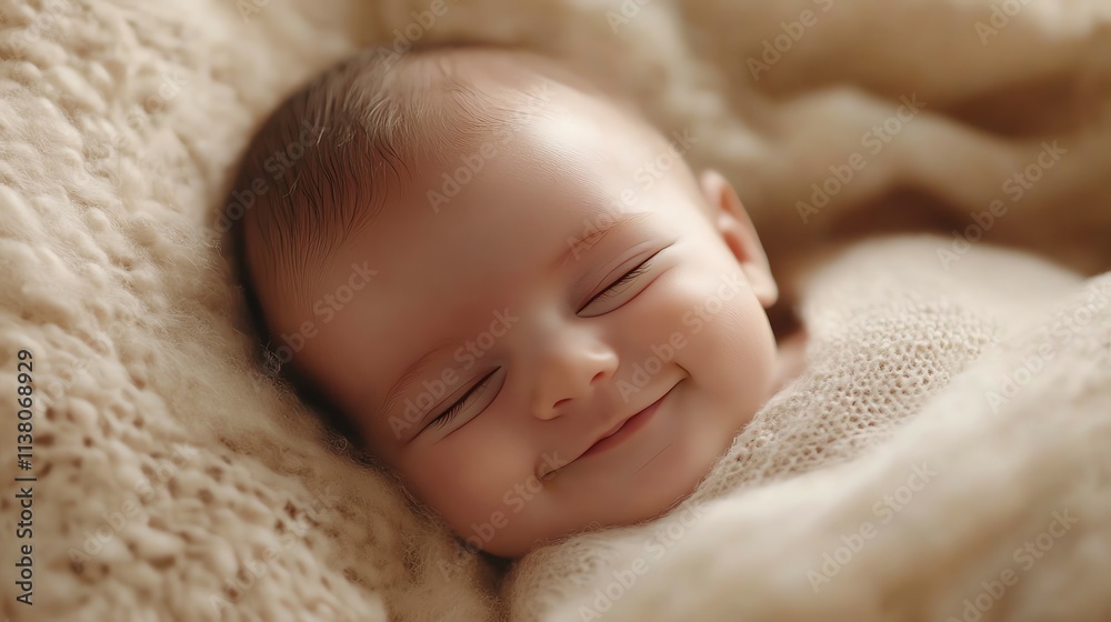 A baby sleeps soundly, wrapped in a cream-colored blanket. A baby sleeps soundly, wrapped in a cream-colored blanket.