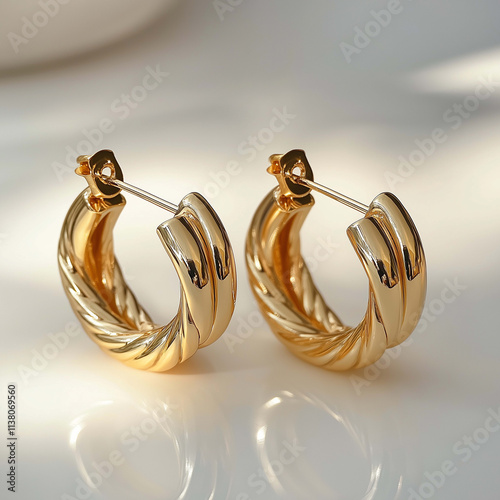 Elegant gold hoop earrings with twisted design, showcasing sharp details and polished finish. Perfect for adding touch of sophistication to any outfit