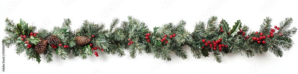 An isolated tree branch against a transparent backdrop, featuring rich, green pine needles and holiday decorations, with a neat and detailed composition illuminated by soft, consistent lighting in a An isolated tree branch against a transparent backdrop, featuring rich, green pine needles and holiday decorations, with a neat and detailed composition illuminated by soft, consistent lighting in a
