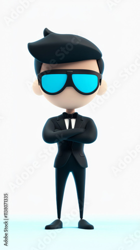 An imaginative AI agent character in a 3d illustration style, white background.