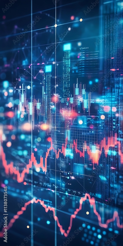 Fototapeta premium Financial growth concept with digital assets, stock charts, and rising trends 