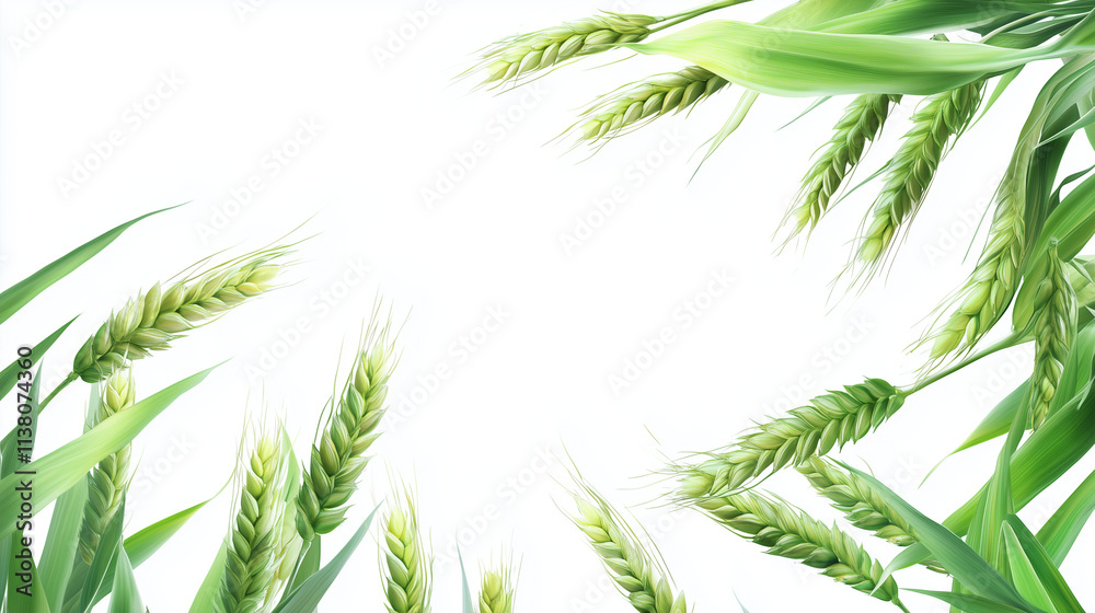 Fototapeta premium Green wheat sprigs isolated on white background
