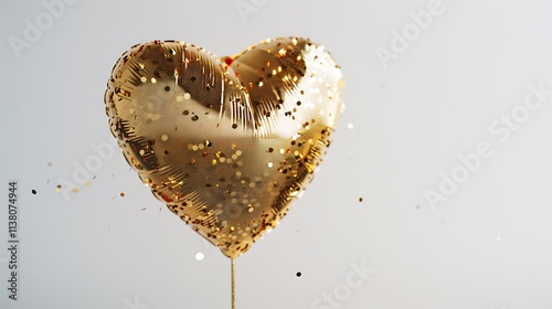 A glittering gold heart balloon against a minimal white background, A Chic Valentine's Day Celebration Decor