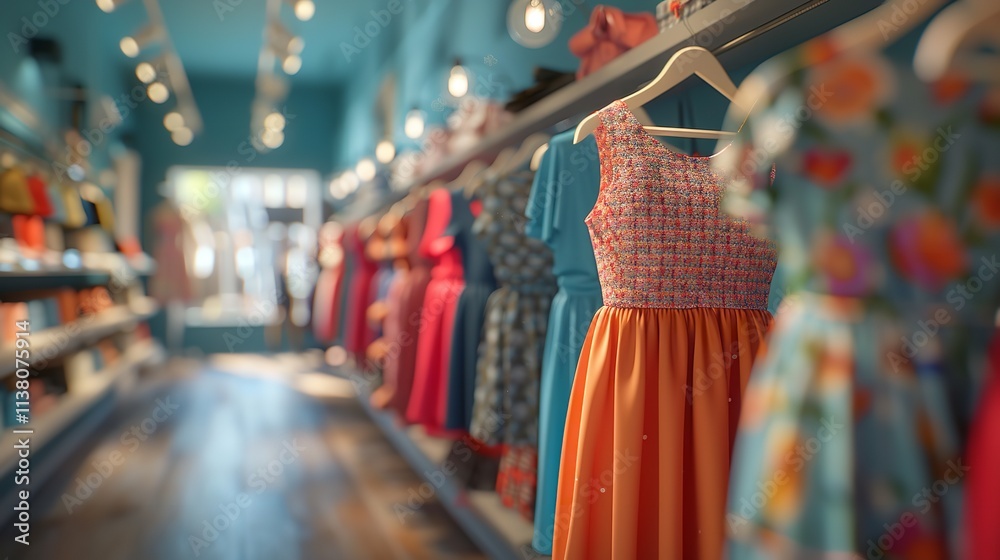 A closeup view of colorful garments displayed on hangers in a store A closeup view of colorful garments displayed on hangers in a store