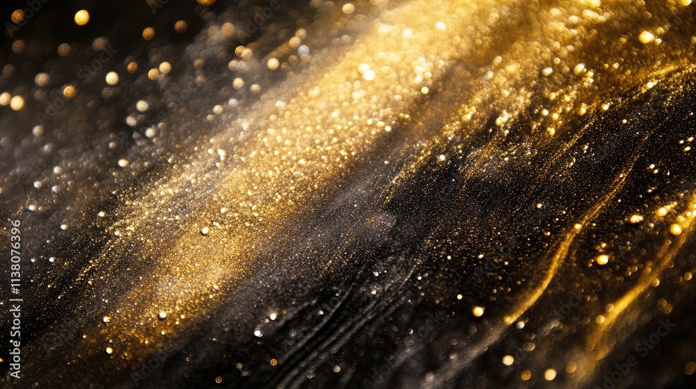 Obraz premium Abstract golden bokeh lights swirling on a dark background creating a stunning shimmering texture for elegant designs and visuals