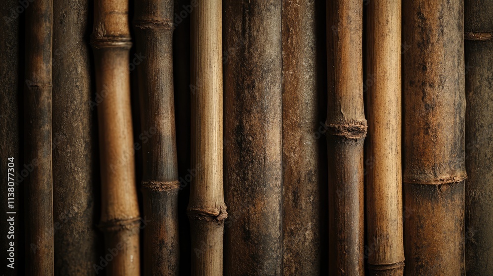 Textured background of natural bamboo stalks arranged vertically in a rustic style highlighting the organic tones and patterns of the wood. Textured background of natural bamboo stalks arranged vertically in a rustic style highlighting the organic tones and patterns of the wood.
