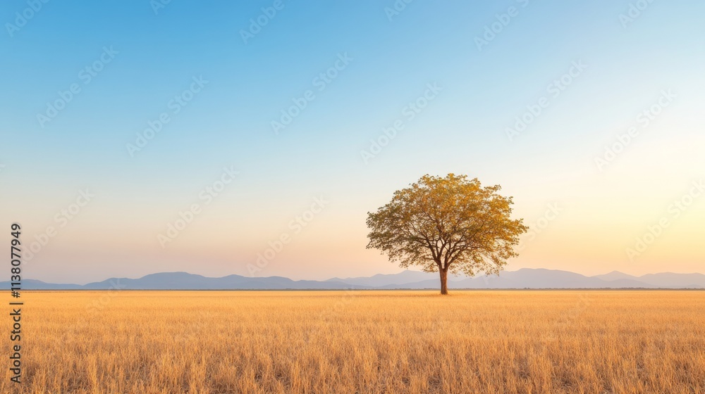Serene Sunrise Over Farmland A Solitary Tree in Tranquil Morning Light Serene Sunrise Over Farmland A Solitary Tree in Tranquil Morning Light