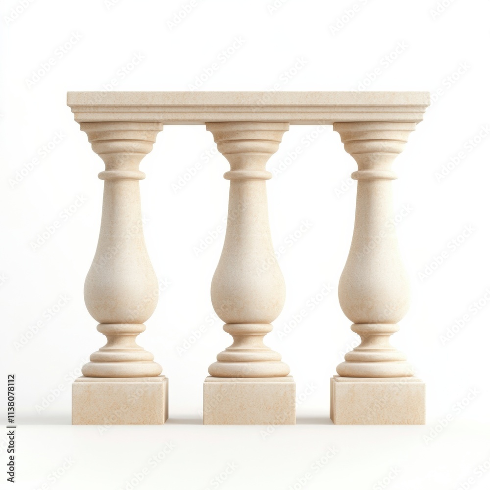 Fototapeta premium Elegant decorative stone balustrade with columns captivating architecture minimalist style serene environment, isolated on white background