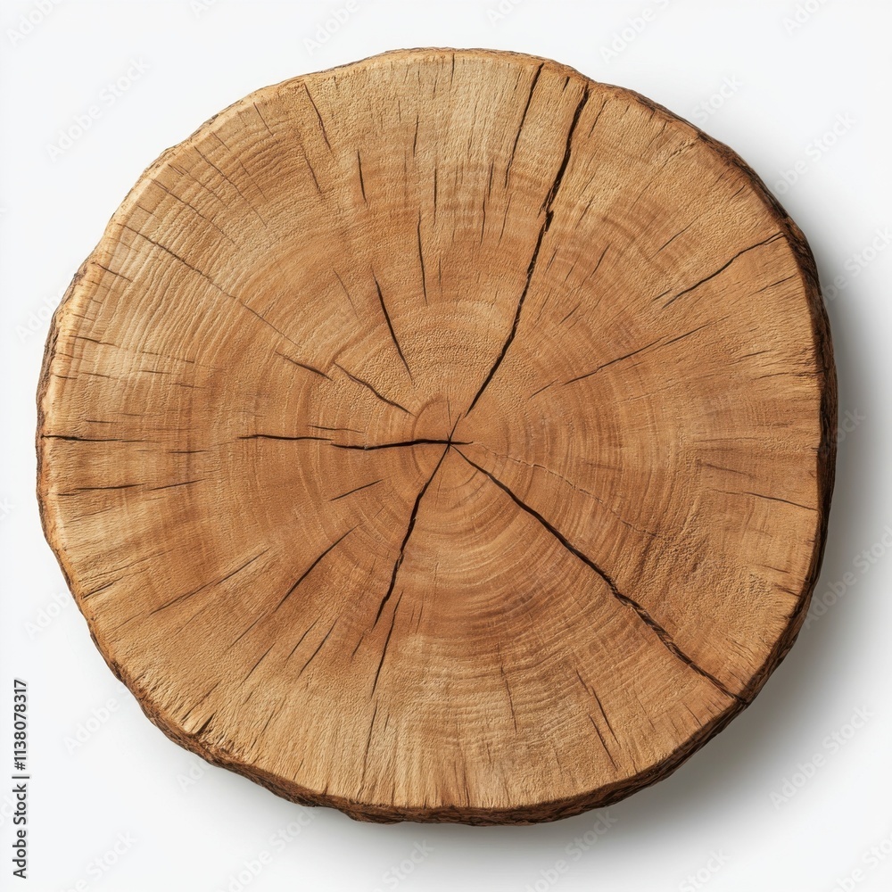 Fototapeta premium Artisan crafted circular wooden board display rustic workshop photography natural lighting close-up handcrafted beauty, isolated on white background