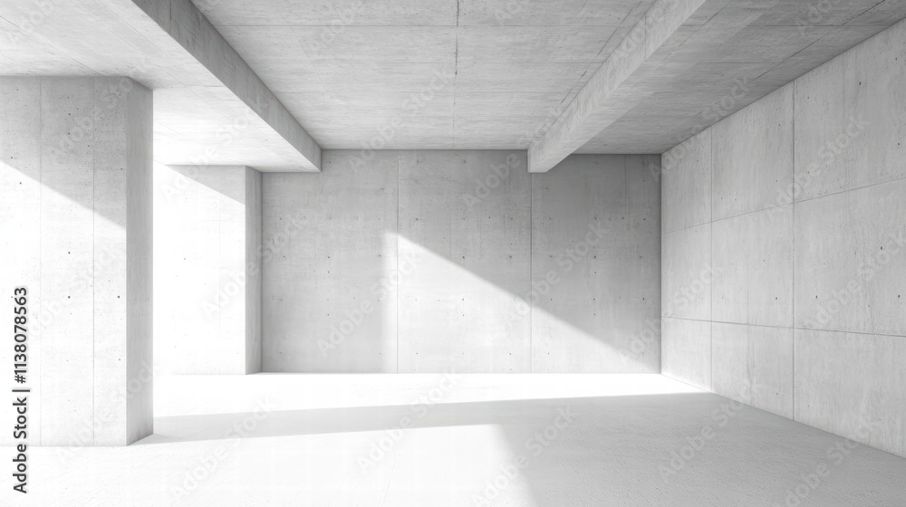 Obraz premium Minimalist concrete interior with natural light casting shadows on smooth walls, perfect for modern architecture projects.