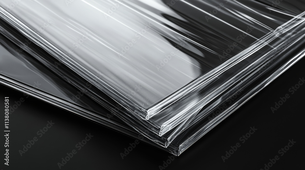 Vinyl plastic album cover frame shrink texture overlay. Cd wrap sleeve package realistic vector element pack. Music disc advertising bag mockup with fold and wrinkle square clear material effect