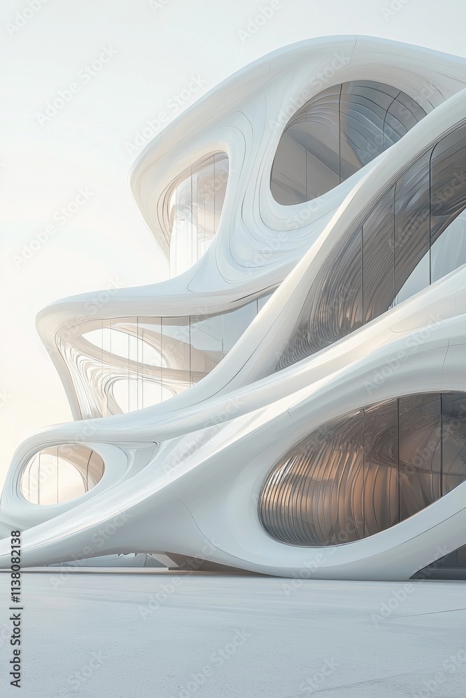 Abstract white architecture, curved lines and shapes, futuristic building design. Abstract white architecture, curved lines and shapes, futuristic building design.